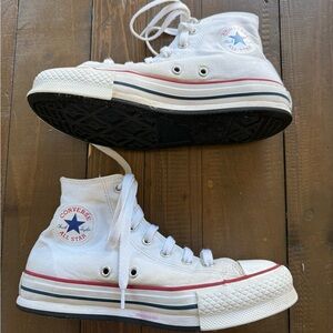 White High-Top Kids Sneakers with Red Trim